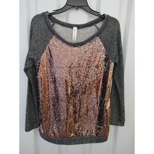 Vanilla Bay Gold Sequin Long Sleeve Jersey Top Small